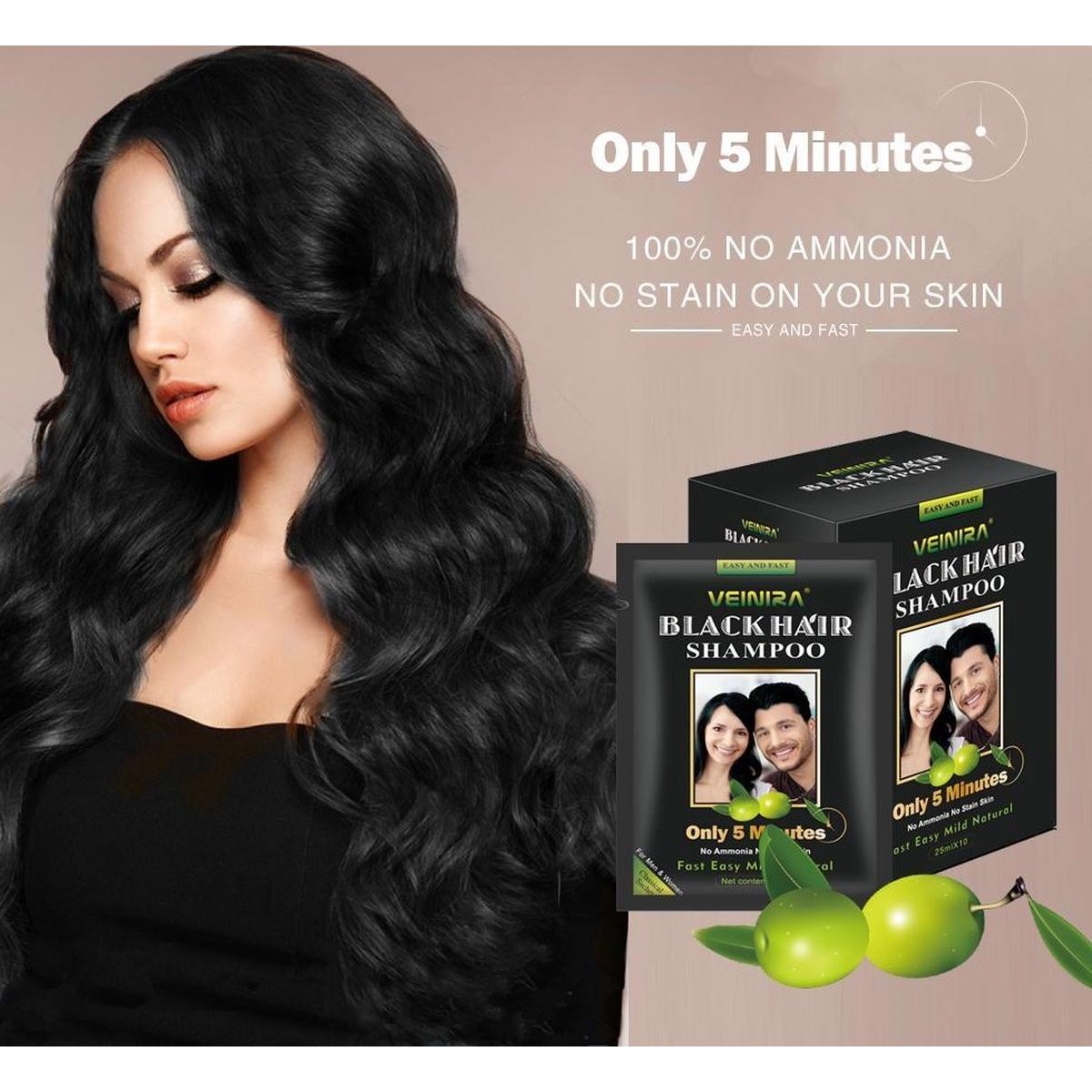Veinira Black Hair Shampoo - 10 pakker à 25ml 